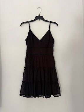 Altar'd State Black Swiss Dot Tiered Mini Dress S Boho LBD Cottagecore